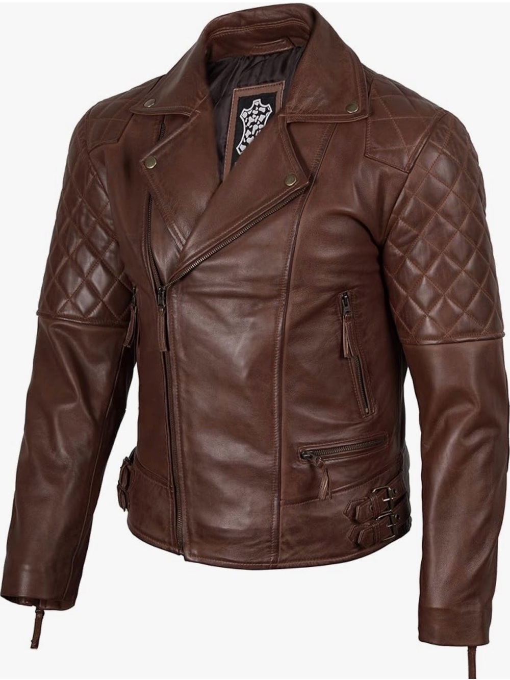 Men's Quilted Brown Leather Biker Jacket - Classic Style